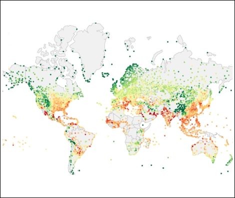 Wet Bulb Temperatures Map by Jeremy Hinsdale; adapted from Raymond et al., Science Advances, 2020