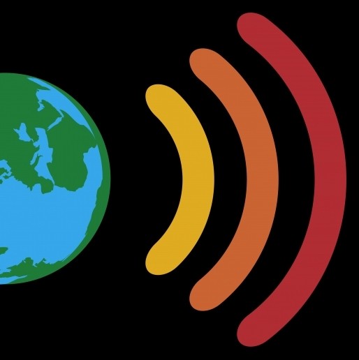 planet earth with yellow and red broadcasting lines