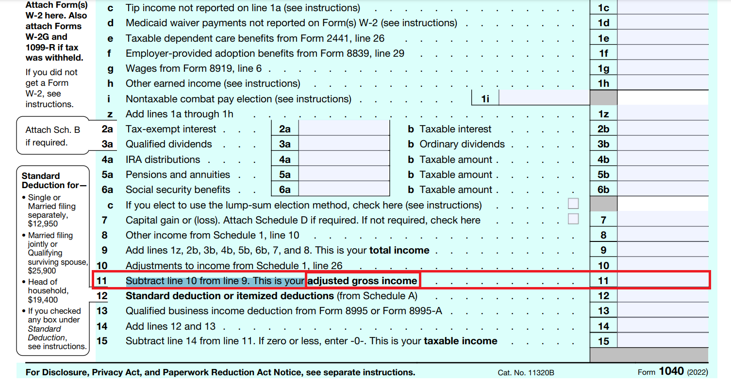 1040 Tax Return Line 11 Adjusted Gross Income