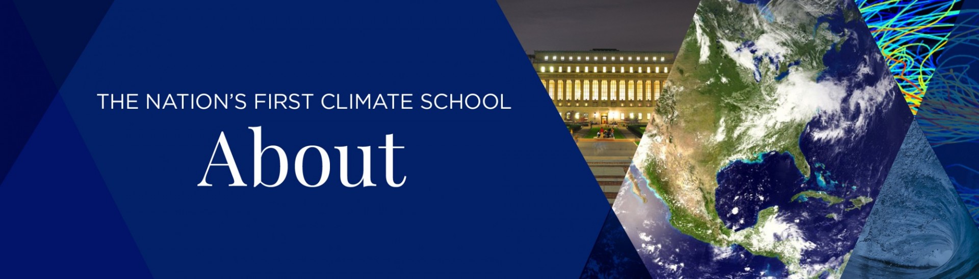 About the Nation's First Climate School banner with collage of climate-related images