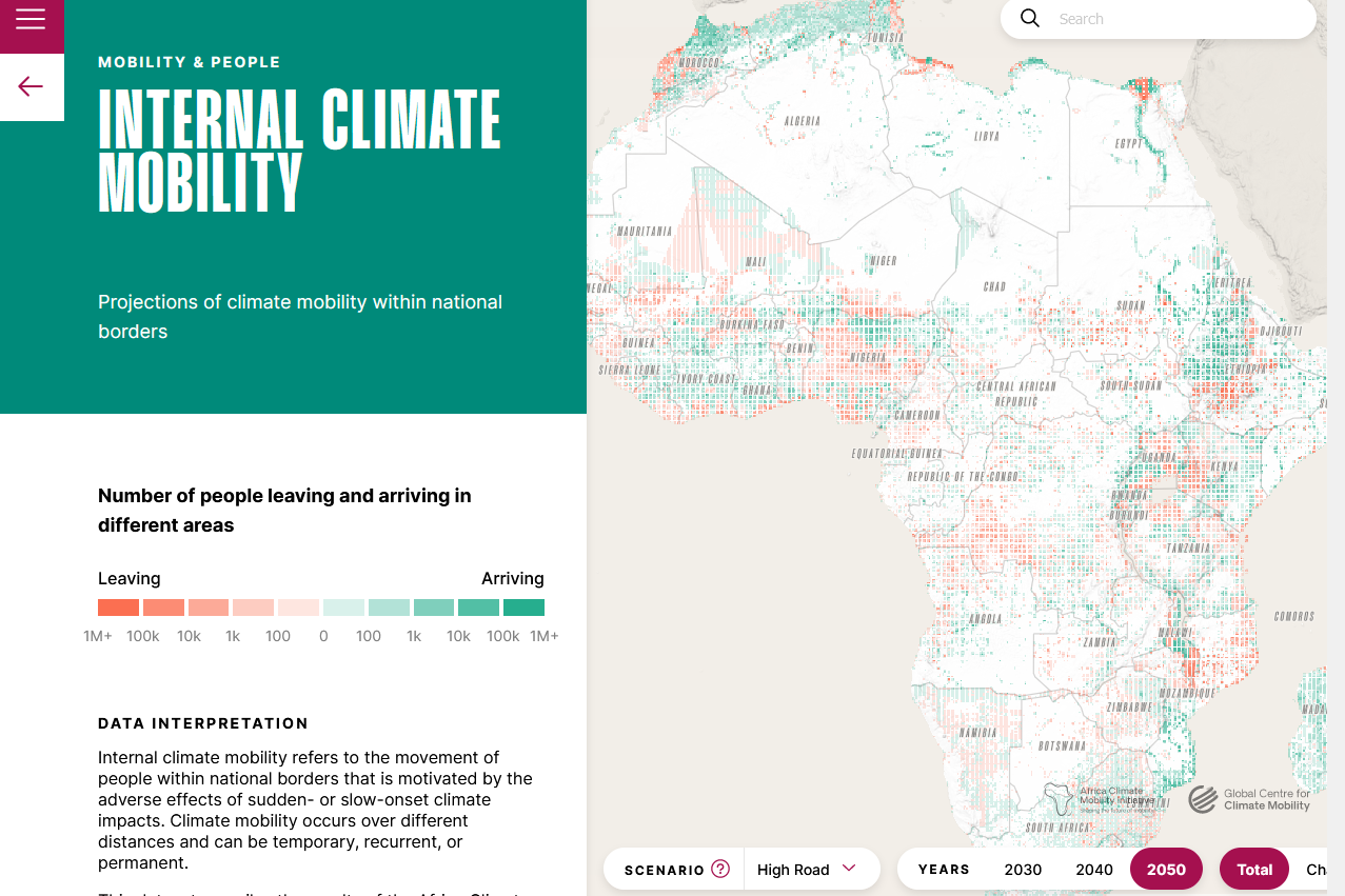 Internal climate mobility data map
