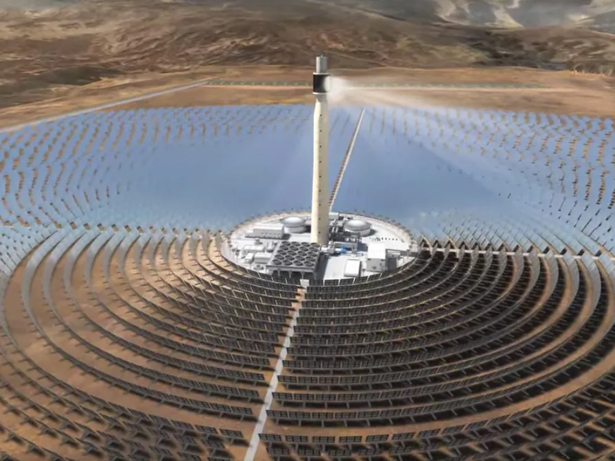 Noor Solar Power Station Satellite rendering made with Mapbox