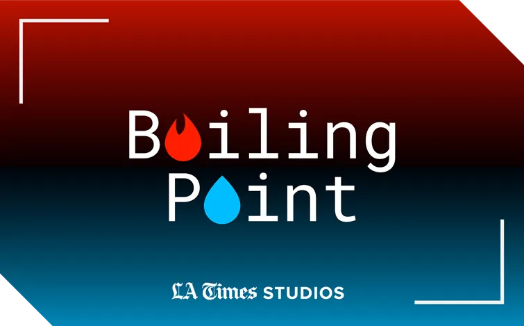 Boiling Point and LA Times Studios logos on gradient background from red to blue