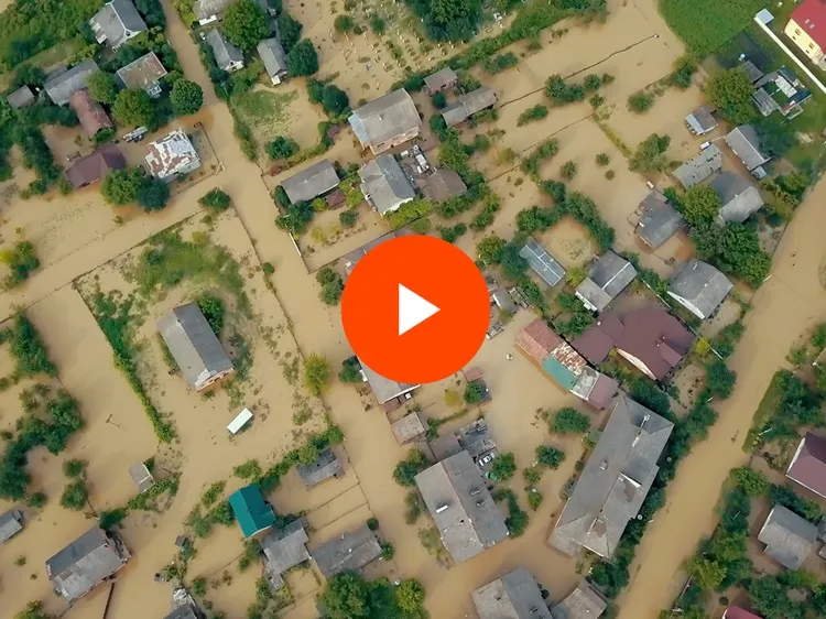 Aerial view of a flooded neighborhood
