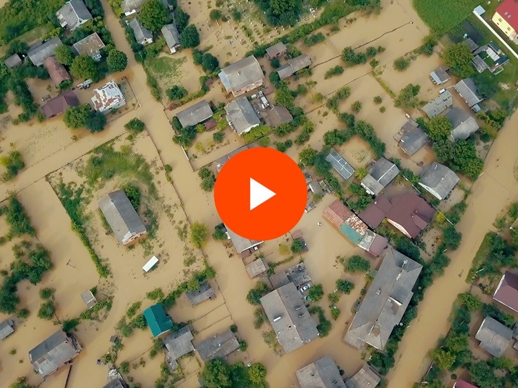 Aerial view of a flooded neighborhood