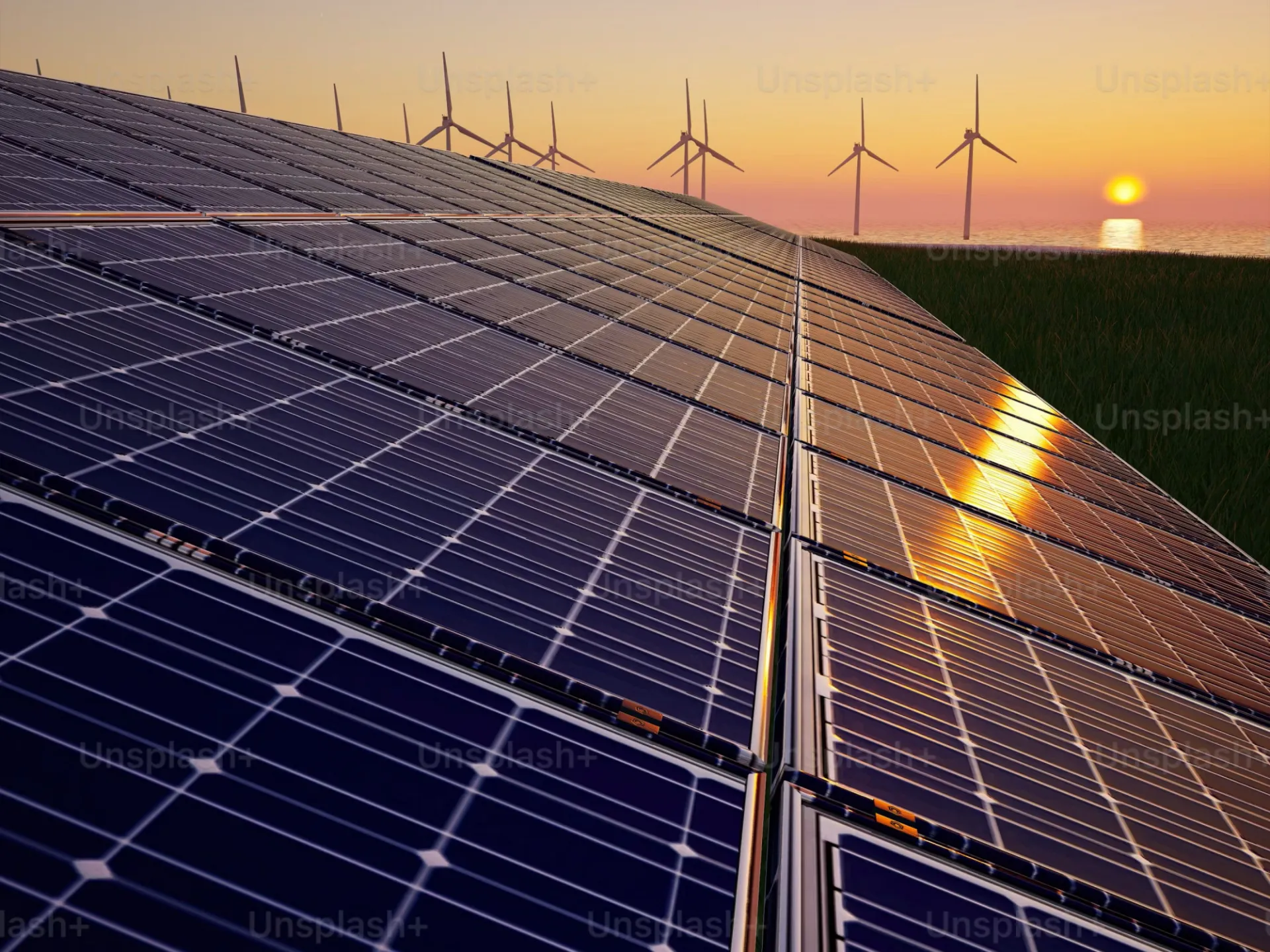 Solar panels and wind turbines