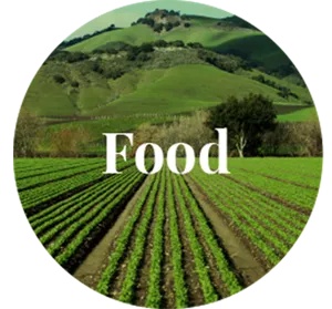 Field of crops with text Food