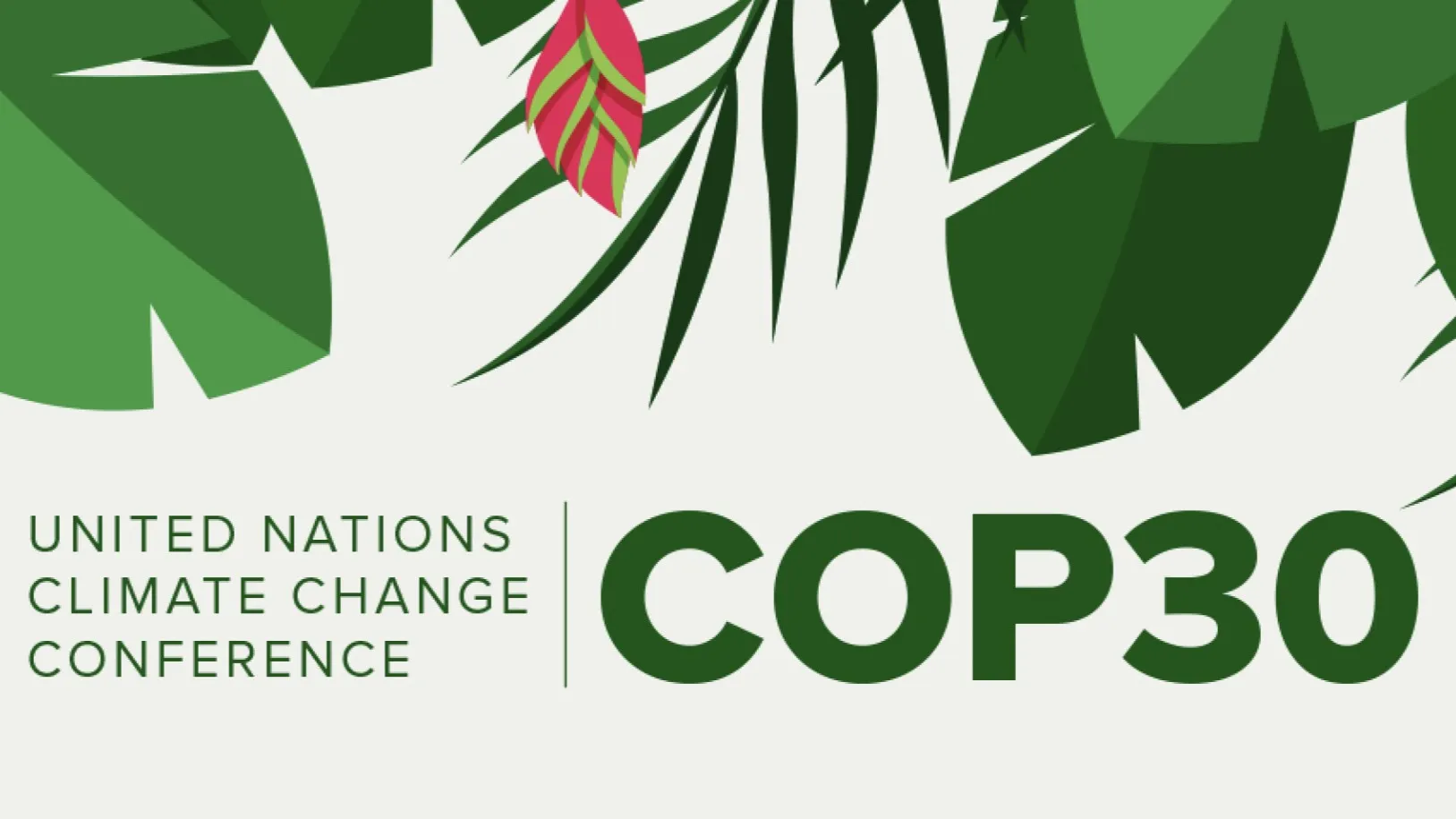 Tropical leaves with text United Nations Climate Change Conference COP30